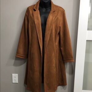 HAVE Women’s Brown Faux Suede Trench Coat – Size Large – Open Front
